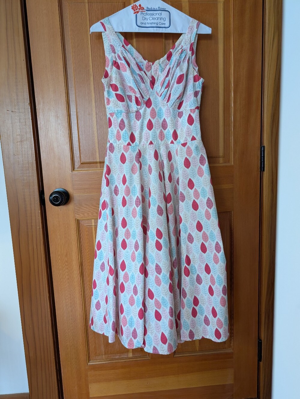 Miss Candyfloss Summer Swing Dress Pink And Teal Leaf Print Size Small